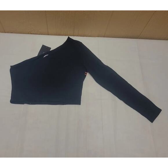 Fashion Nova 2 pc One Shoulder Ok Honey Skirt Set Mini sz L Black Y2K Cropped - Picture 6 of 7